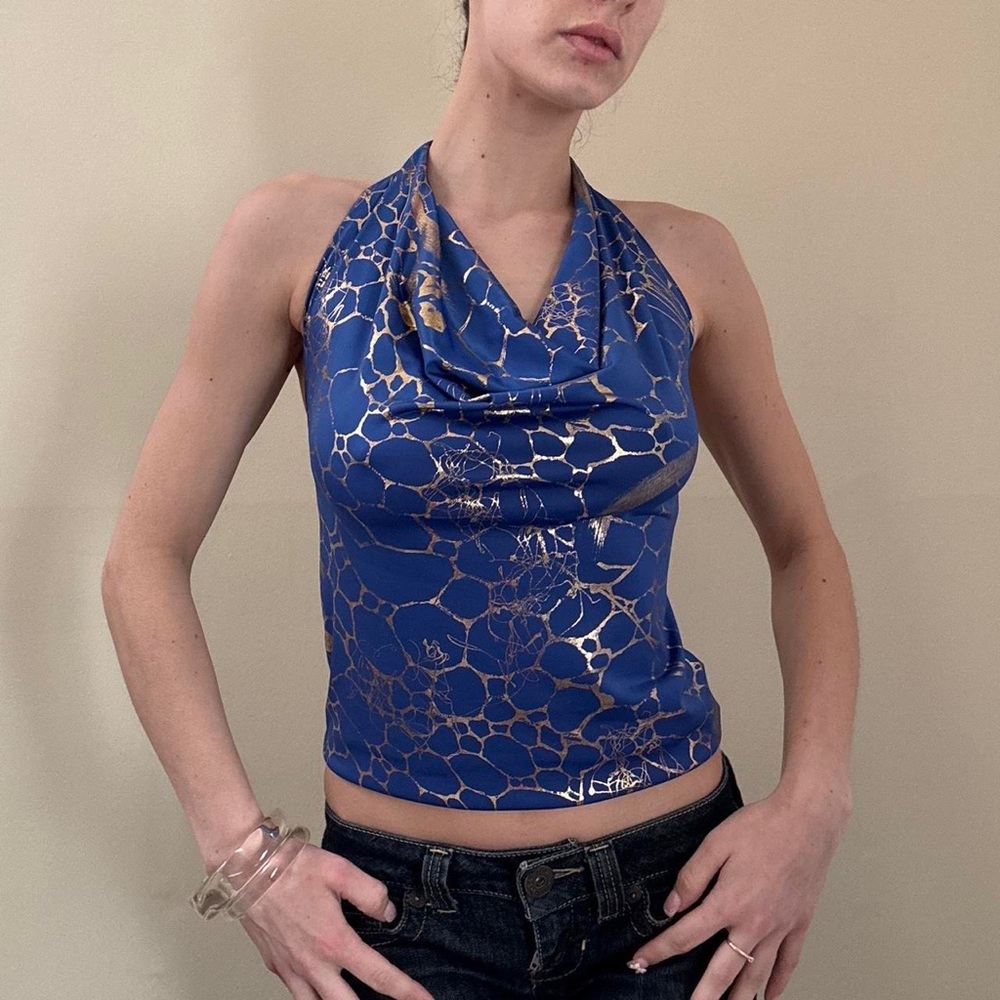 Blue and Gold y2k Halter Top